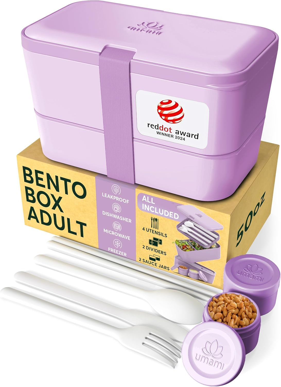 Umami Nestbare Bento Box – Lunchbox 1,5 l, 11 × 18,2 × 7 cm, Polypropylen (PP), Lavendel