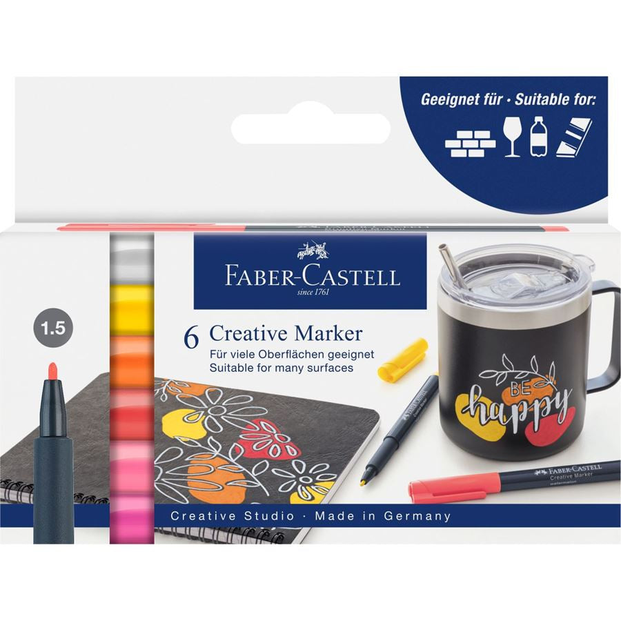 Faber-Castell Non-Permanent Marker Creative – Rundspitze 1,5 mm – Sortiert – Trocken abwischbar