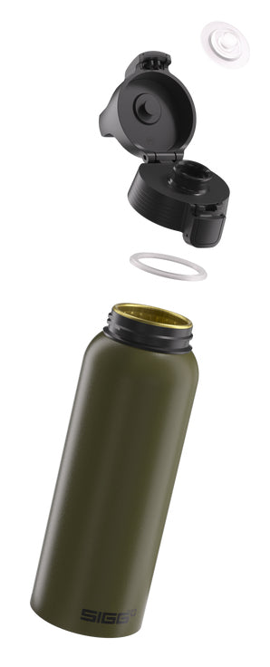 SIGG WBM One Kindertrinkflasche 1 l – Druckknopfdeckel, Aluminium, Dunkelgrün