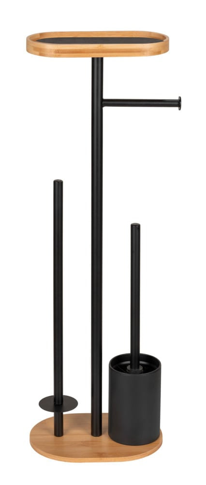 Wenko – WC-Bürstenset – Metall, Bambus, Schwarz, Braun, Bodenstehend, H 70,5 cm
