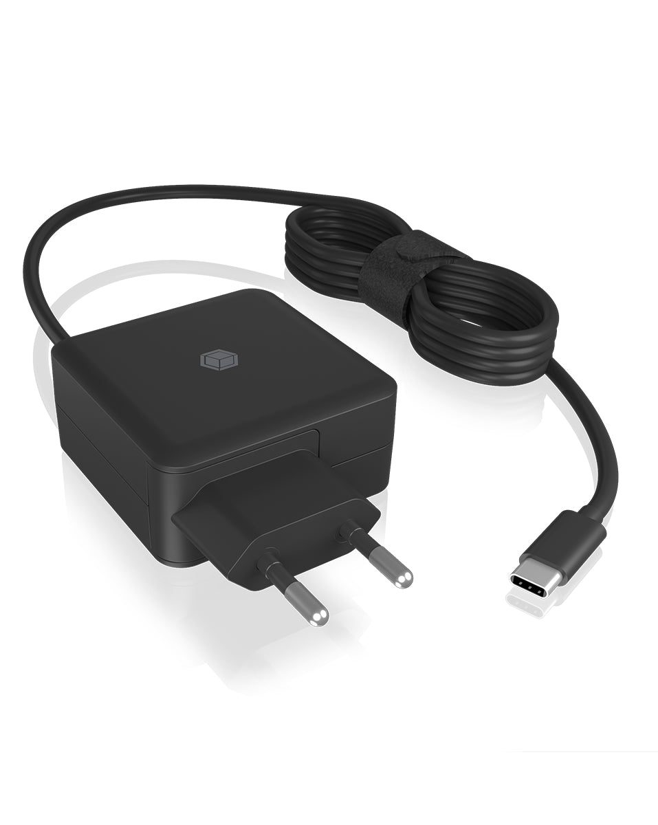 ICY BOX IB-PS111-PD USB-Wandladegerät 65 W – USB-C×1 – PD 3.0, EU-Stecker (Typ C), 1,5 m Kabel – Schwarz
