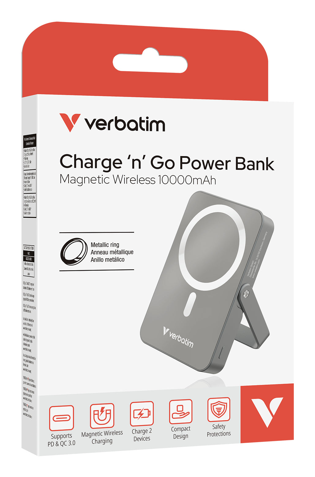 Verbatim MagSafe Powerbank 10'000 mAh – 20 W PD, Wireless 15 W, 1× USB-C, Grau