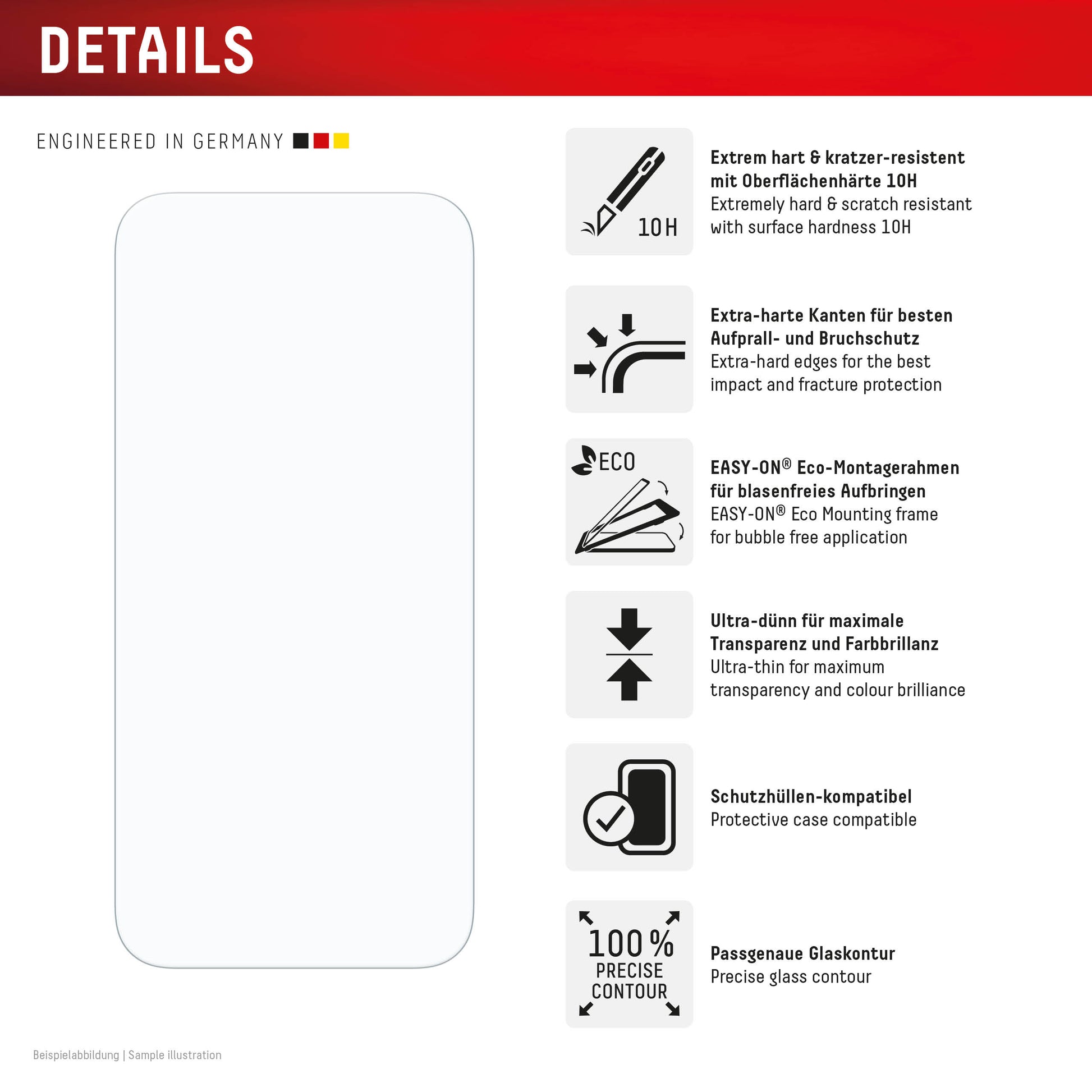 E.V.I. Displayschutz (Panzerglas), 10H – für iPhone 17 Pro Max – mit Applikator