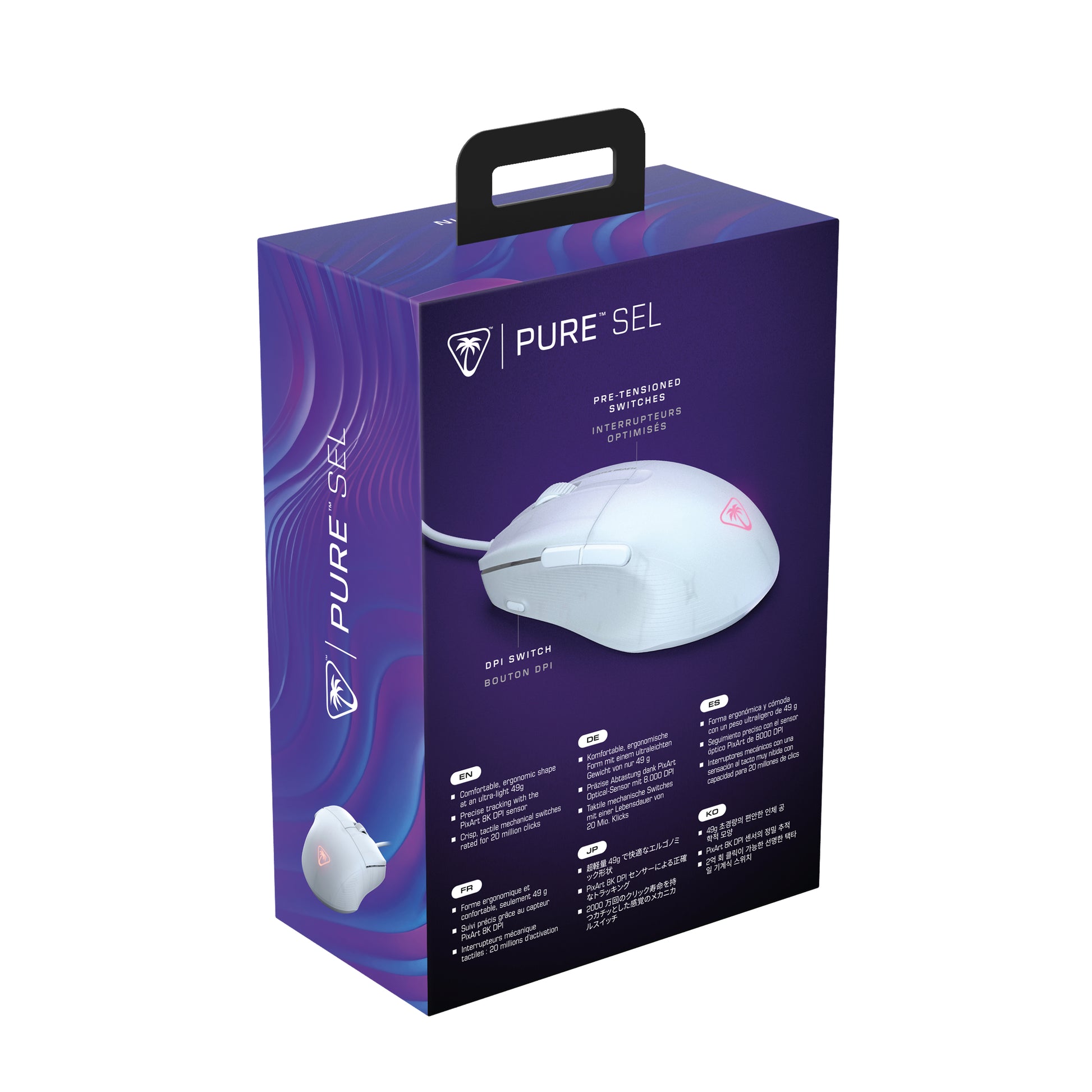 Turtle Beach Pure SEL White Maus – kabelgebunden, 8'000 dpi, 6 Tasten, für Rechtshänder, Beleuchtung, weiss