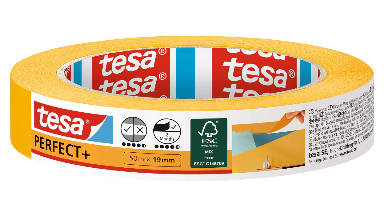 TESA Malerband Perfect+, orange – 19 mm × 50 m, innen
