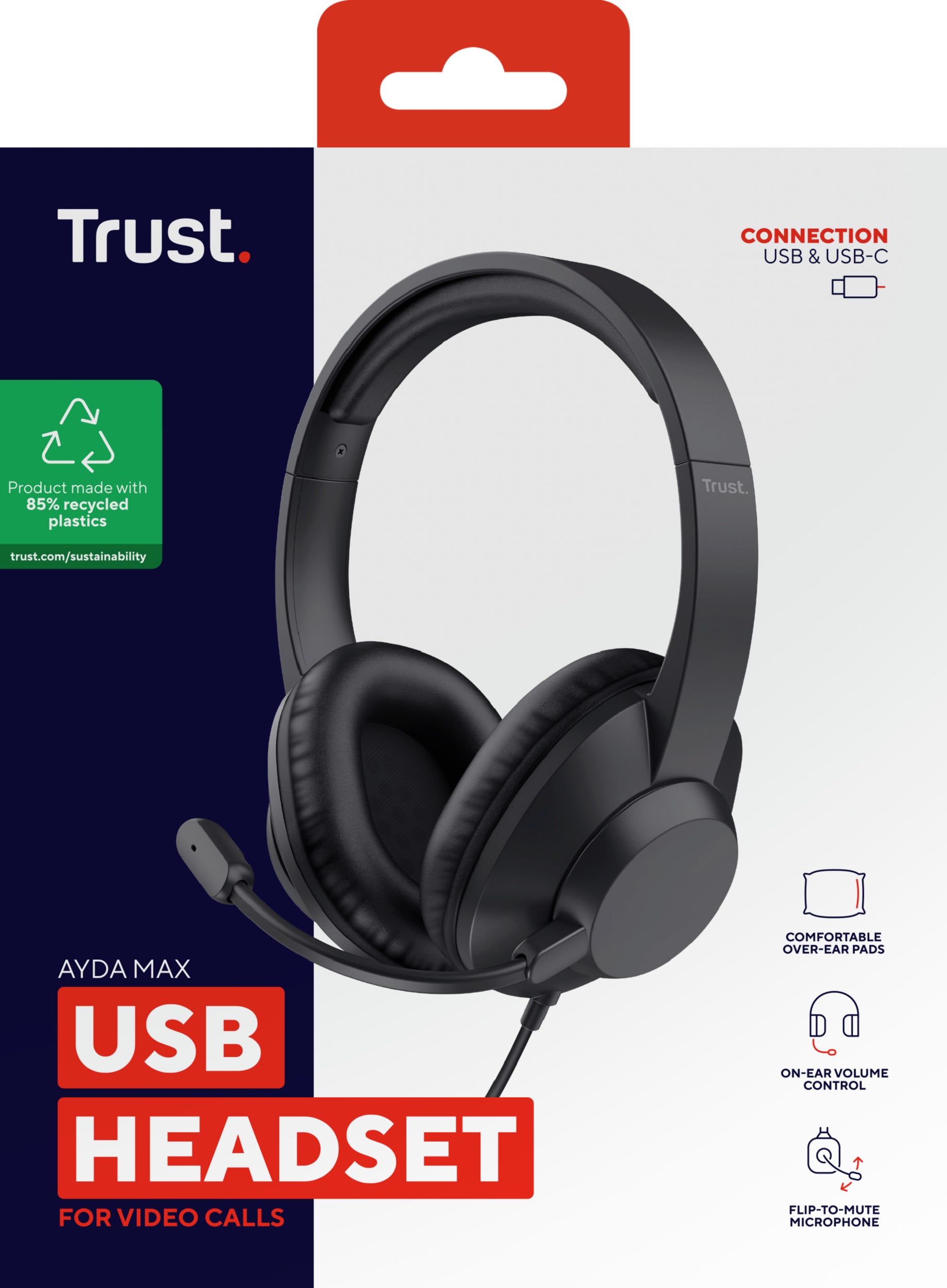 Trust Ayda Max – Duo Headset – USB‑A – Stummschaltung, On-Ear-Bedienelemente – Schwarz