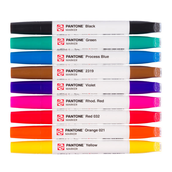 Talens Pantone Filzstifte, Doppelspitze – Kombi (Keil + Pinsel), wasserfest, 9 Farben