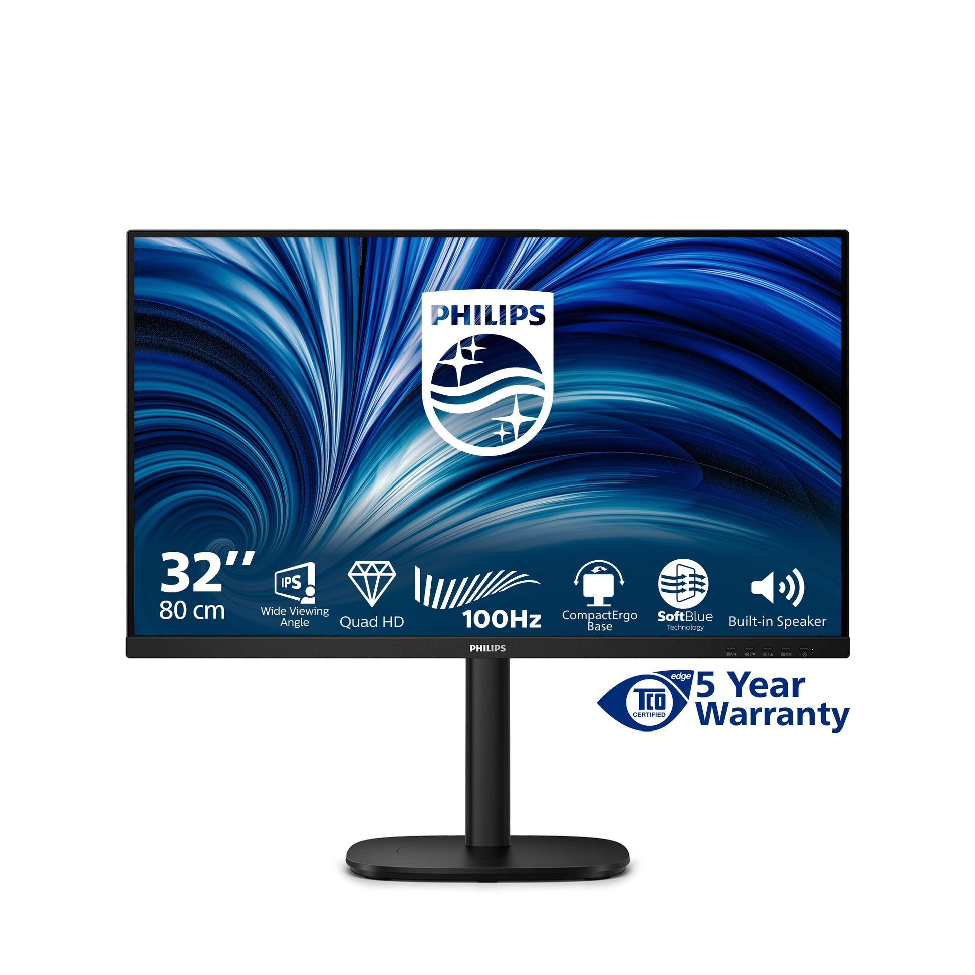 Philips 32B2N3500/00 – Monitor, 31,5", Lautsprecher, Pivot, 2× HDMI, 1× DisplayPort, USB-Hub, Schwarz