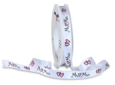 Pattberg Geschenkband Satin Herzmuster Weiss – 15 mm × 20 m – glänzend