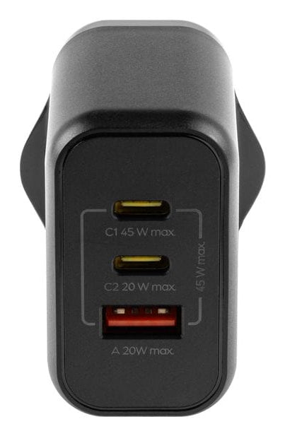 ONIT F02799 USB-Ladegerät 45 W – USB-C×2, USB-A×1 – PD 3,0, PPS, QC 3,0, GaN – EU-Stecker (Typ C) – Schwarz