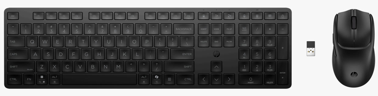 HP 495C – Tastatur-Maus-Set – Membran – Bluetooth & 2,4 GHz (USB-A Empfänger) – leise Tasten – schwarz