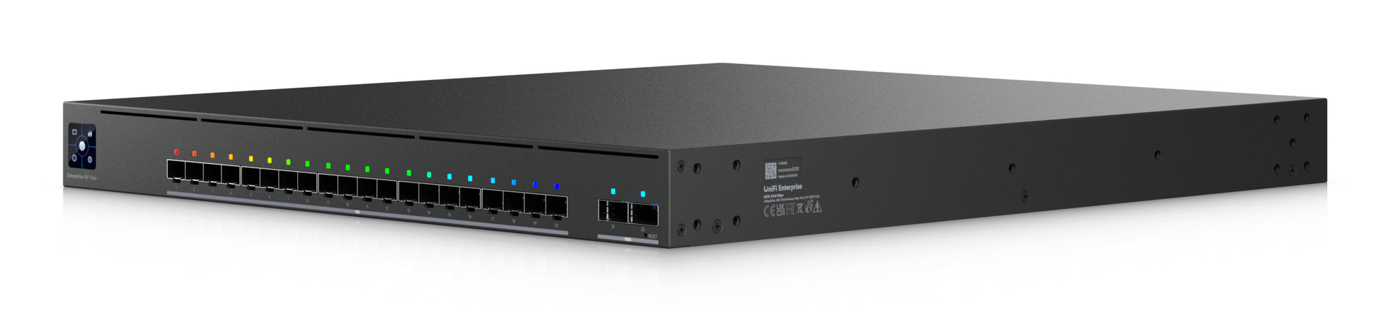 Ubiquiti Managed AV Switch, SDVoE/SMPTE ST 2110/AES67, 20× SFP+, 2× QSFP28, 800 Gbit/s, PTP, Schwarz