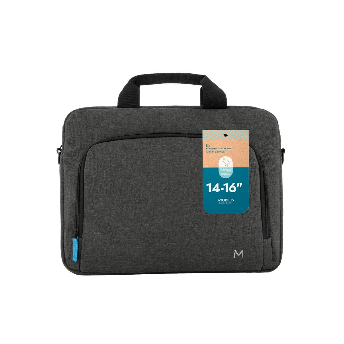Mobilis The One Basic Notebook-Tasche bis 16" – Abnehmbarer Schultergurt, Reissverschluss – Dunkelgrau