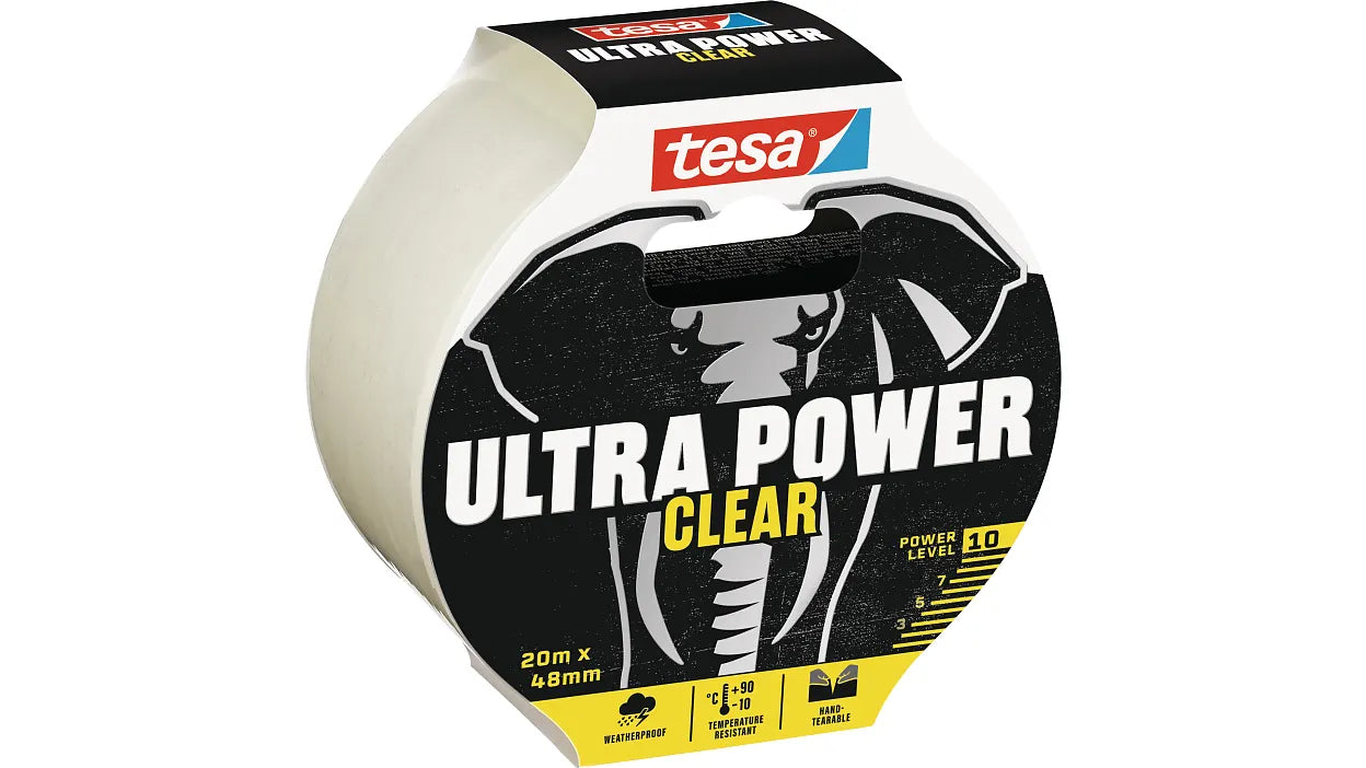 TESA Ultra Power Klebefilm klar – 48 mm × 20 m, transparent, Polyethylen, wasserfest, 1 Stück
