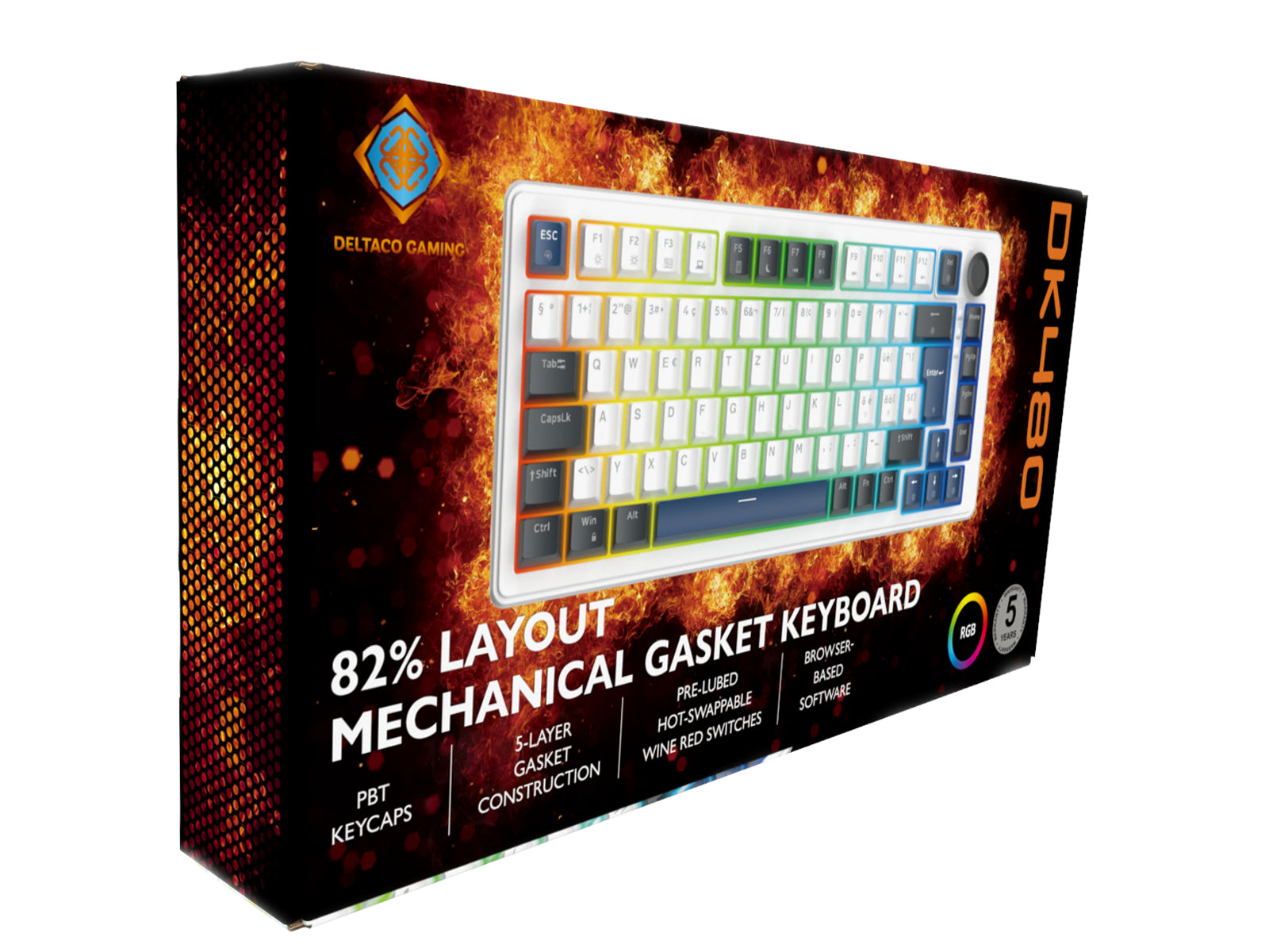 Deltaco Gaming DK480 – Gaming-Tastatur 75% – Mechanisch, RGB – USB-C kabelgebunden – QWERTZ (CH) – Weiss