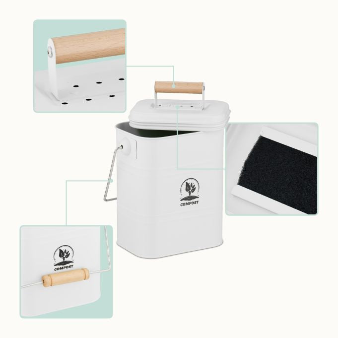 Relaxdays Komposteimer – 3,5 l – Naturkohle, rechteckig – Weiss