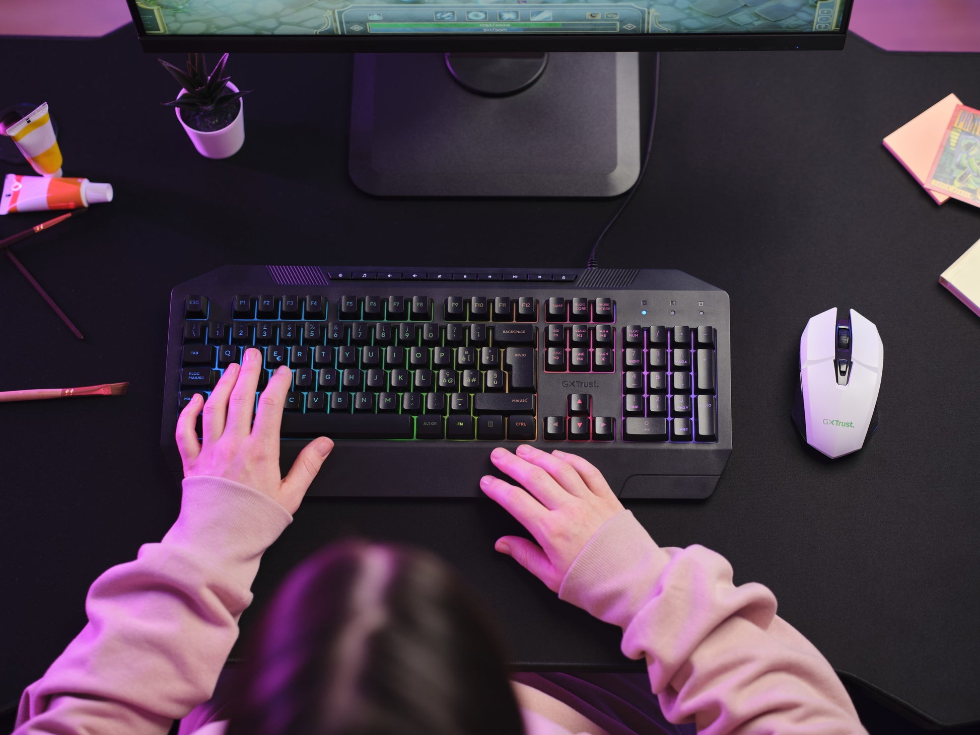 Trust GXT 110 Felox – Gaming-Maus – Kabellos (2,4 GHz), 4800 DPI, RGB-Beleuchtung, rechts, Weiss