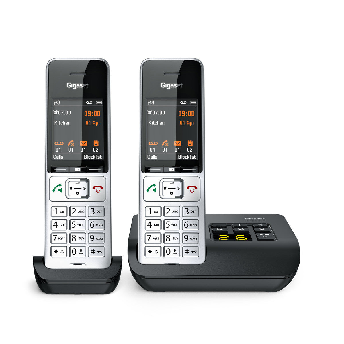 Gigaset Comfort 500 A Duo – mit Anrufbeantworter, inkl. 2 Mobilteile, Schwarz/Silber