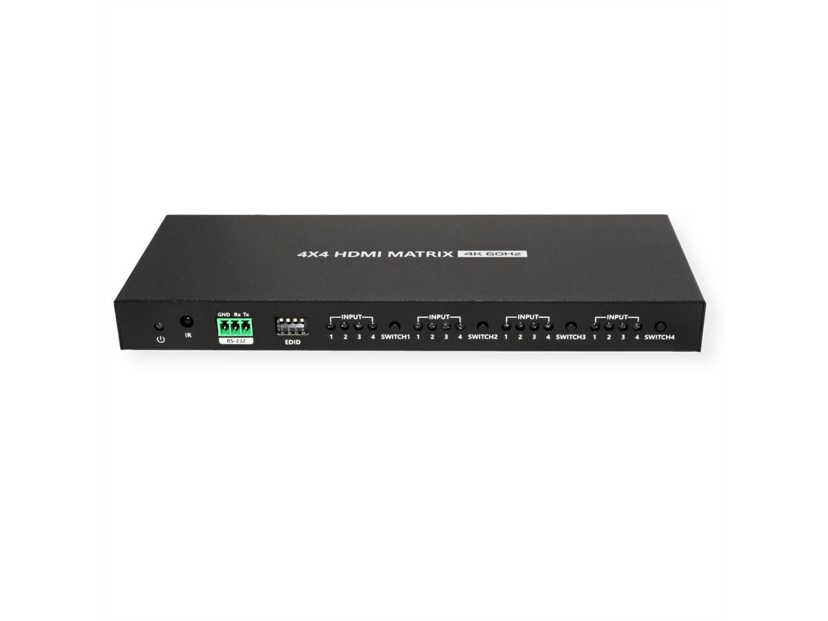 VALUE 4×4 HDMI-Matrix, 4K60, RS-232/IR-Fernbedienung