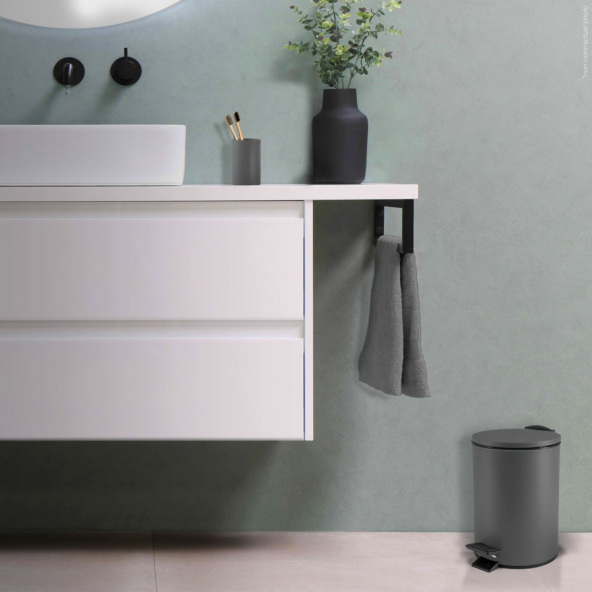 Spirella Treteimer Adelar – 3 l – Stahl, rund – dunkelgrau