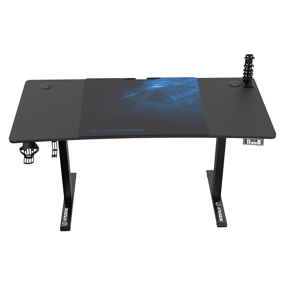 Ultradesk Level V2 Gaming-Tisch – 140 × 68 cm, höhenverstellbar, schwarz/blau, Stahl