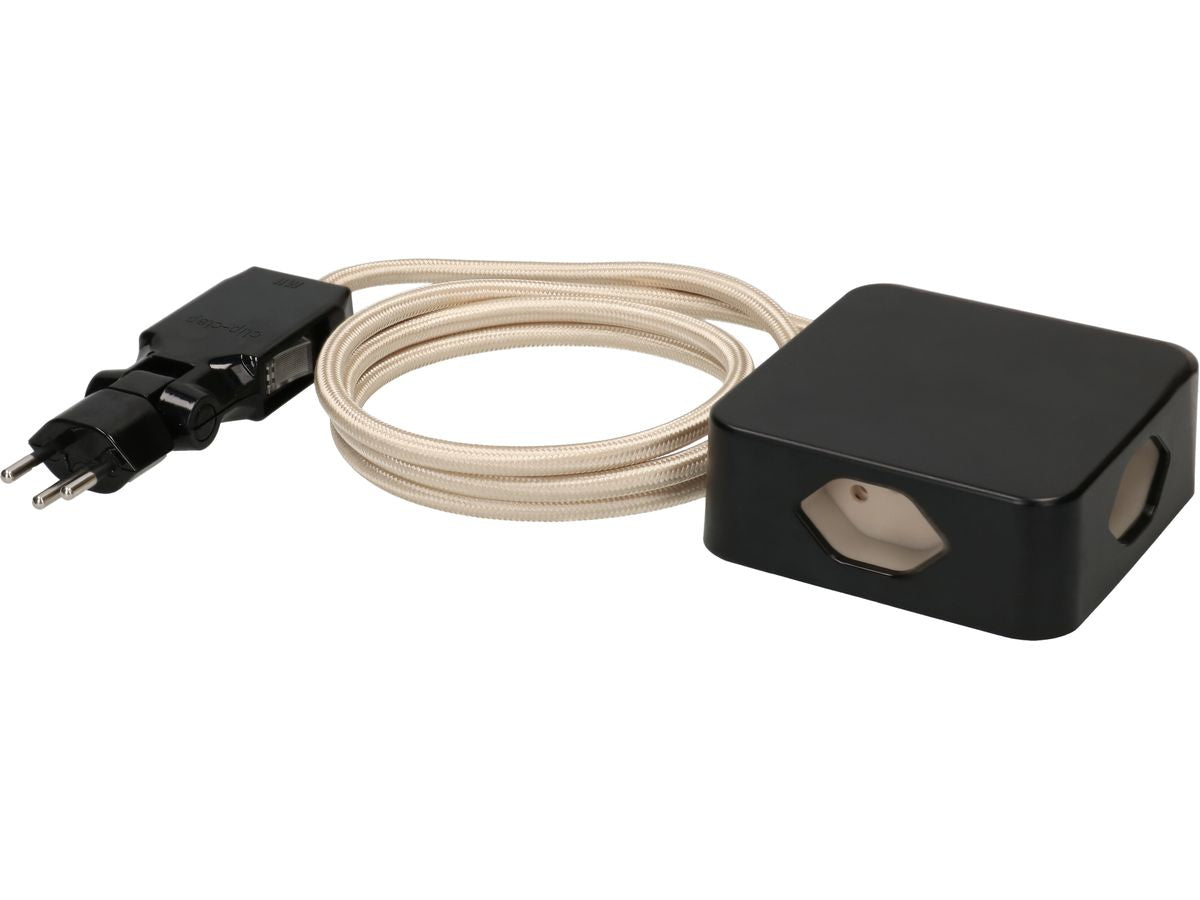 MaxTex Cube Steckdosenleiste, 4×T13, ohne Schalter, 2 m, Eingang T12, IP20 – schwarz/gold