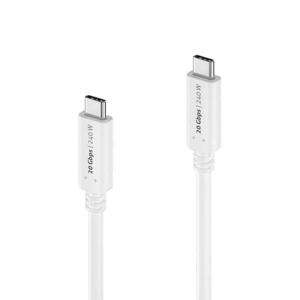 PureLink USB-C auf USB-C Kabel – USB4 20 Gbit/s – 1 m – PD 240 W – Goldstecker, PVC-Mantel – Weiss