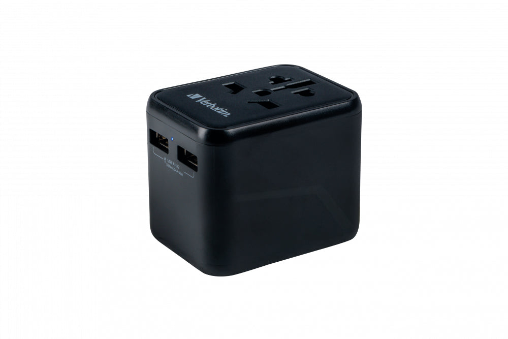 Verbatim UTA-01 Reiseadapter – Universalstecker zu Universalbuchse, 100–250 V, 2500 W, 2× USB 2,4 A
