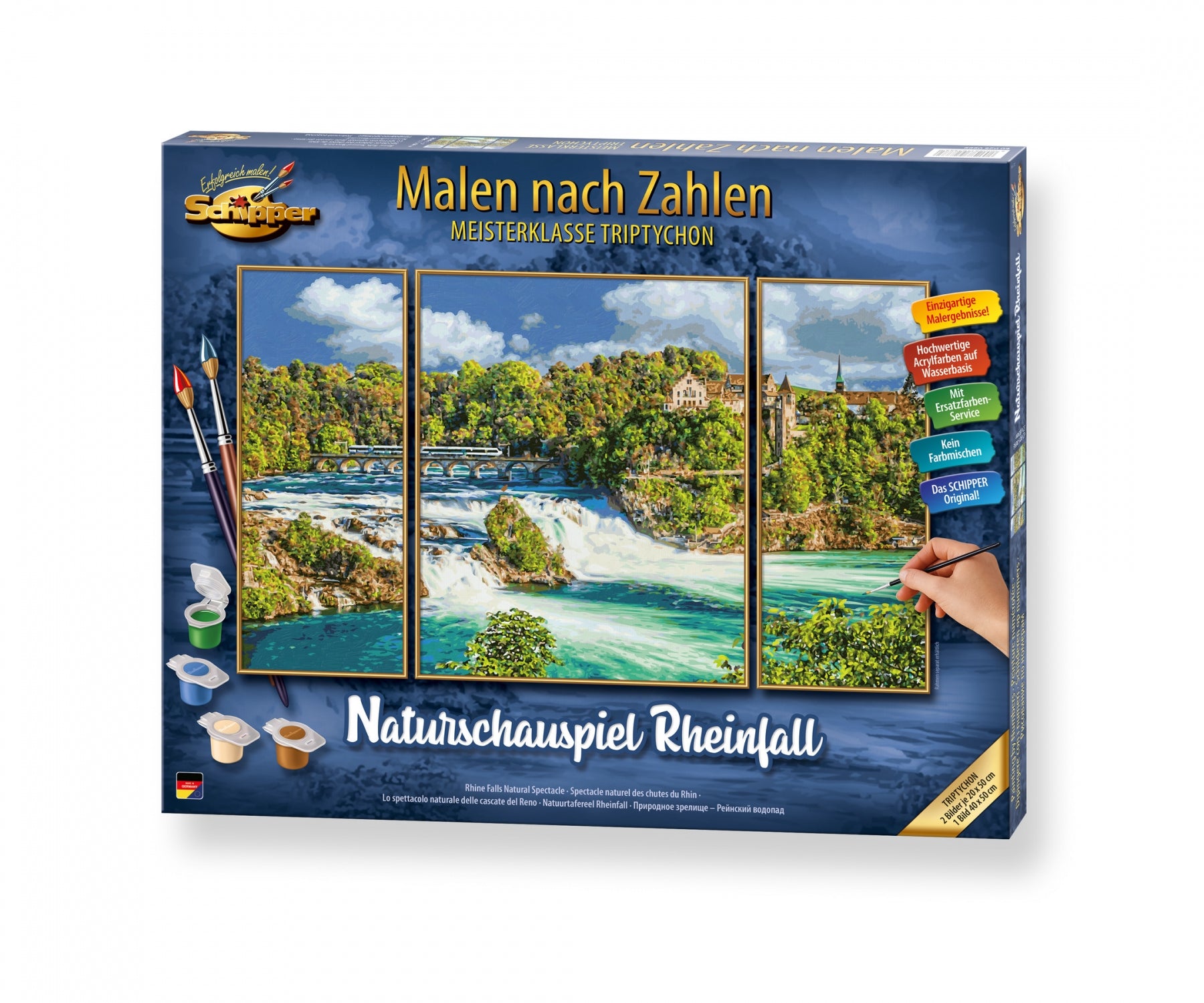 Schipper Naturschauspiel Rheinfall – Malen-nach-Zahlen-Set – 3-teilig, 40/20 × 50 cm – ab 14 Jahren