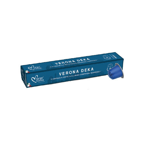 Italian Coffee Verona Deka – Kapseln für Nespresso – Espresso, entkoffeiniert, Intensität 6, 10 Kapseln