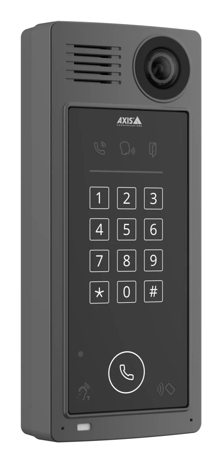 Axis Netzwerk Video Intercom A8207-VE MKII – für HID iClass, Mifare DESFire EV1/EV2, 1 Taste, grau, IP66