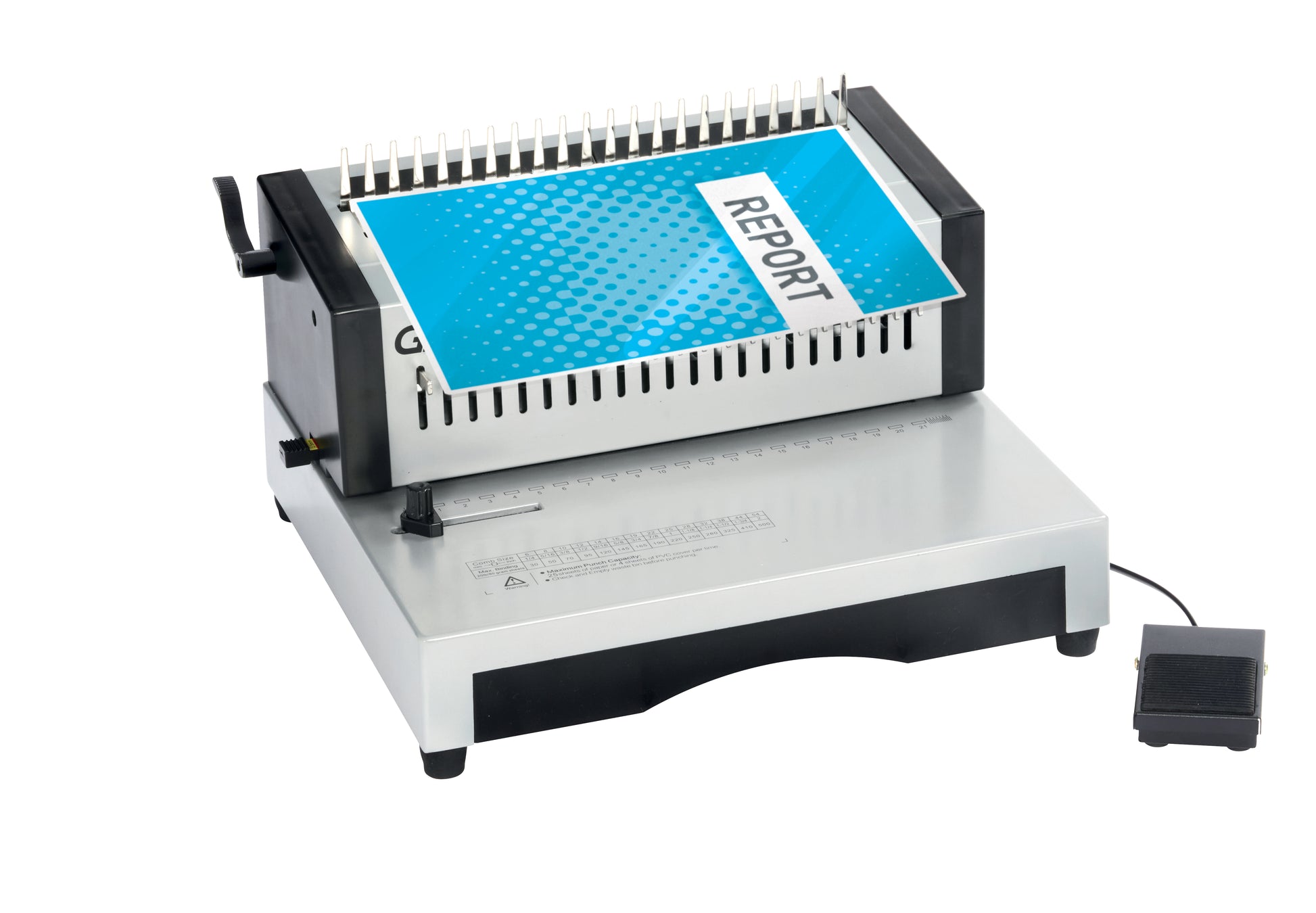 GBC CB25E Pro Bindegerät – Plastikbindung, für 21-Loch, A4, 25 Blatt, Fusspedal