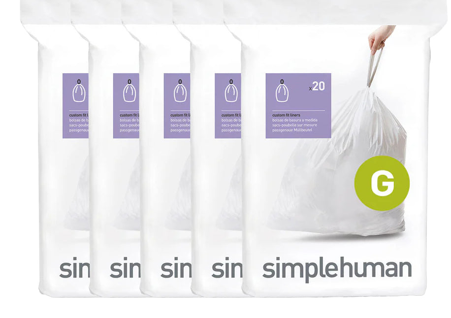 simplehuman Kehrichtsack für Code G – 30 l, mit Zugband, PE, Weiss, 708 × 444 mm, 100 Stk