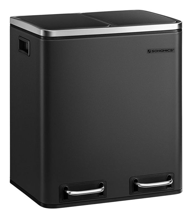 Songmics Abfallcontainer – 30 l – mit Deckel – Edelstahl, Grau – B × H × T 348 × 633 × 297 mm