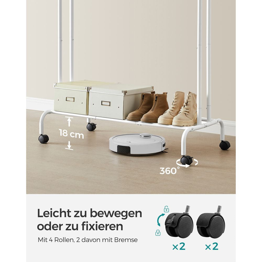 Songmics Garderobenständer – mit Rollen, Stahl, Weiss, 103,5 × 53 × 155 cm