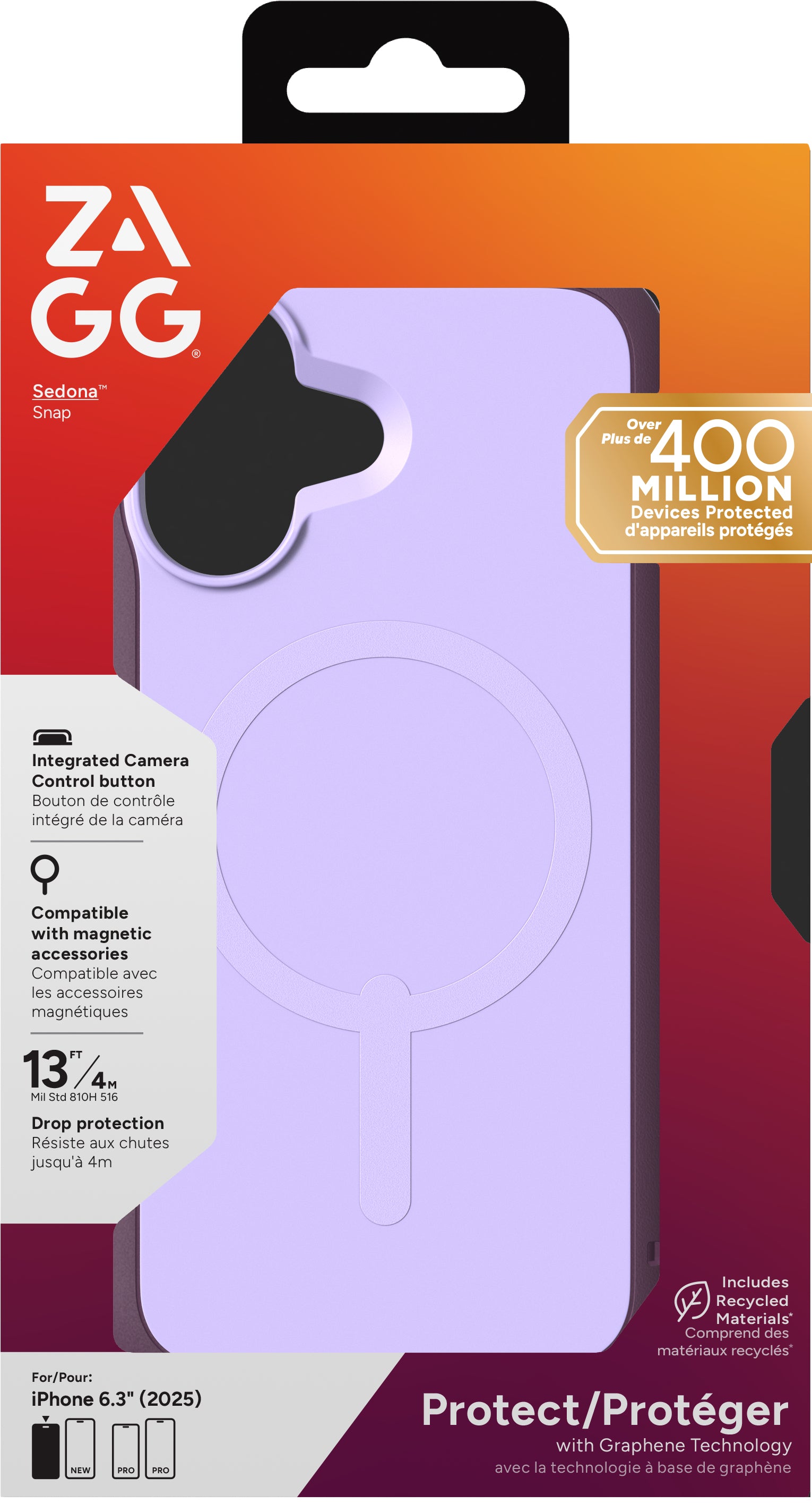 ZAGG Sedona Snap – Backcover – für Apple iPhone 17, MagSafe, Graphen, Violett, bis 4 m Sturzsicher