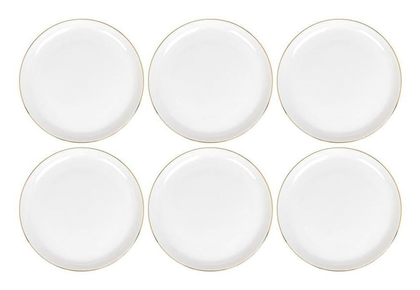 Furber. Furber Speiseteller – 6er Set, Ø 21 cm, Knochenporzellan, Weiss/Gold, spülmaschinenfest
