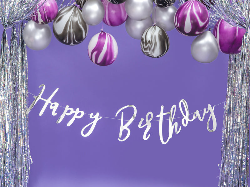 PartyDeco Fahnenbanner Happy Birthday – Silber – 62 × 16,5 cm – Papier – 1 Stk