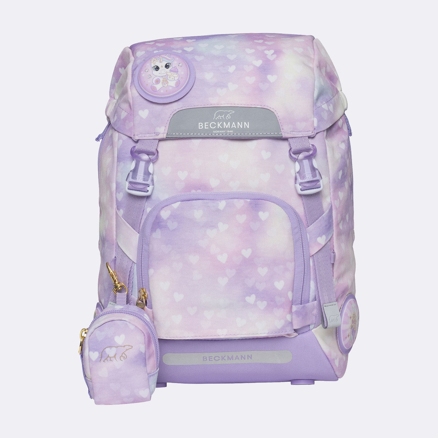 Beckmann Classic Schulrucksack-Set 1. Klasse – 6-teilig – Einhorn Prinzessin Violett