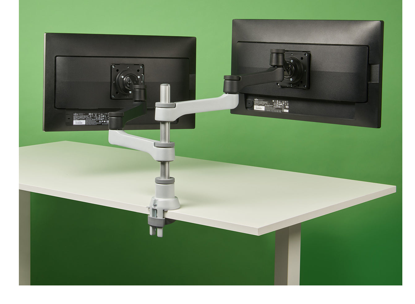 R-Go Tools ZEPHER 4 C2 – Monitorarm, Dual, Tragkraft 8 kg, Schwarz/Silber