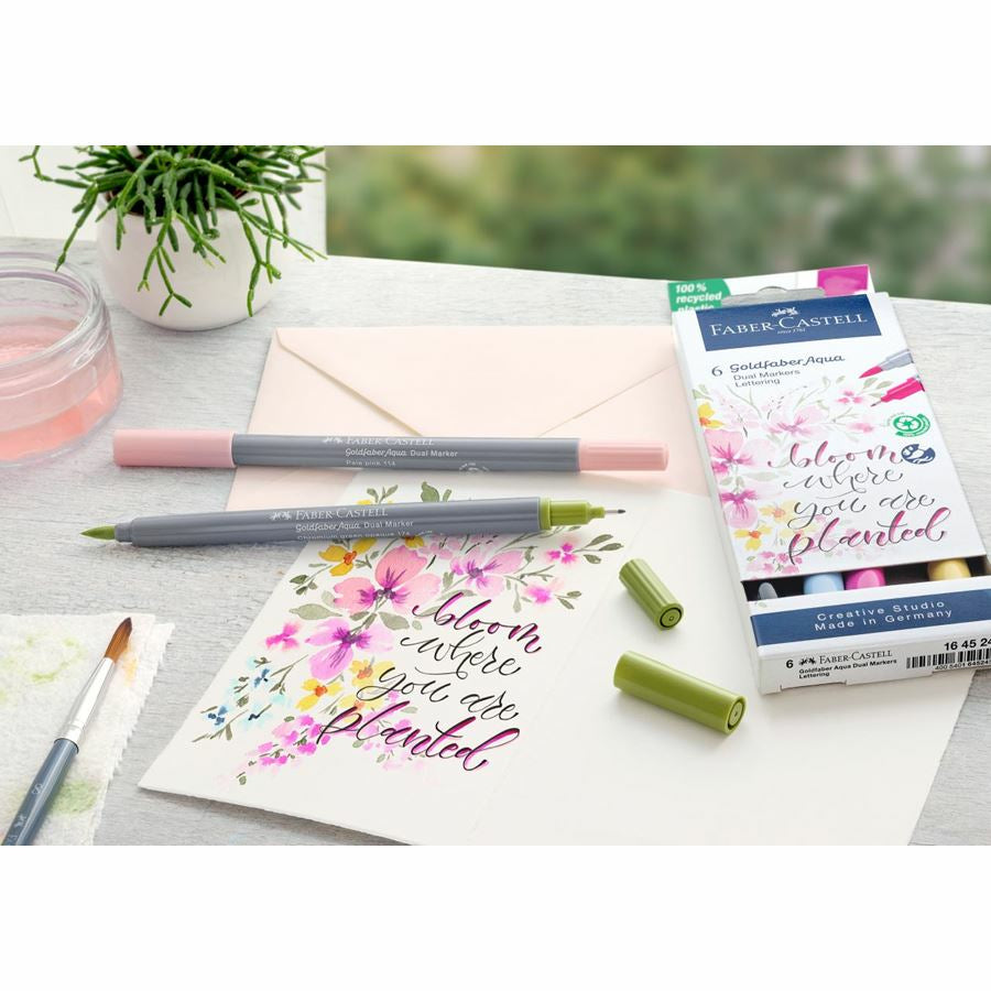 Faber-Castell Goldfaber Dual Marker Aqua Fineliner – 6er-Set – 6 Farben, sortiert