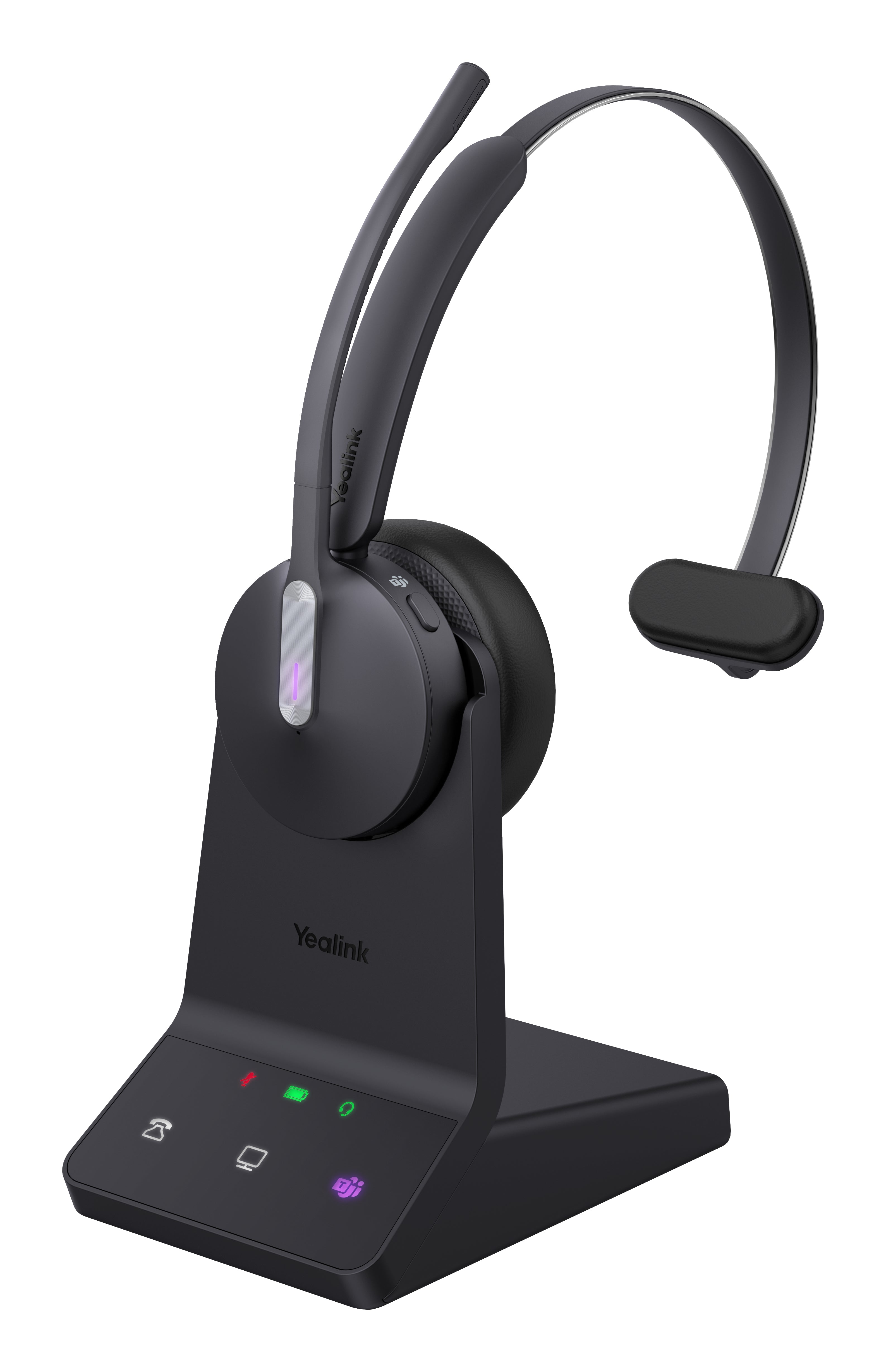 Yealink WH64 Office-Headset – On-Ear, Mono, BT 5.2, mit USB-C-Dongle & Ladestation, Schwarz