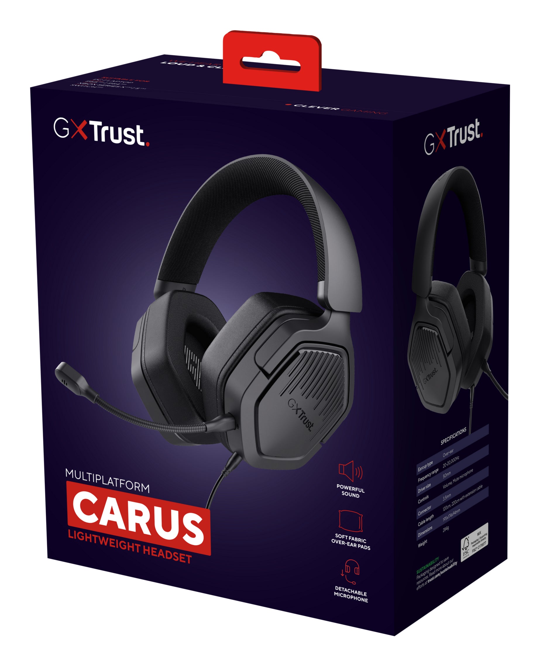 Trust GXT492 Carus Gaming-Headset – Over-Ear, Stereo, Kabelgebunden, 3,5 mm Klinke, Schwarz