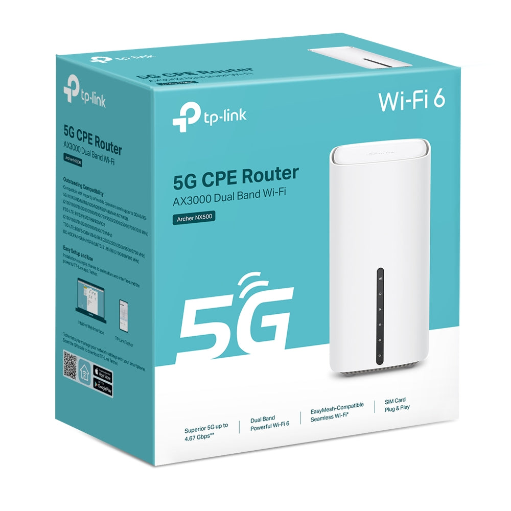 TP-Link Archer NX500 – LTE/5G-Router, Wi-Fi 6, Dual-Band (2,4/5 GHz), bis 2402 Mbit/s, 5G, Nano-SIM