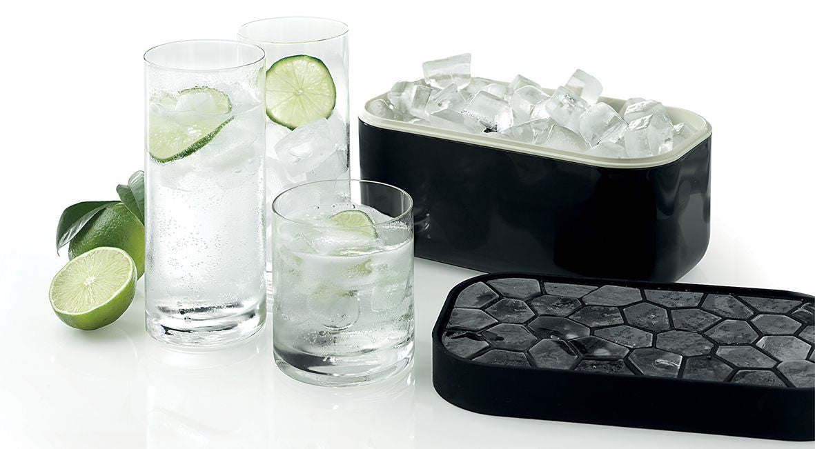 Lékué Eiswürfelbox – 22,5 × 12,5 × 12 cm, Silikon, Schwarz, 132 Stk., mit Deckel, spülmaschinenbeständig