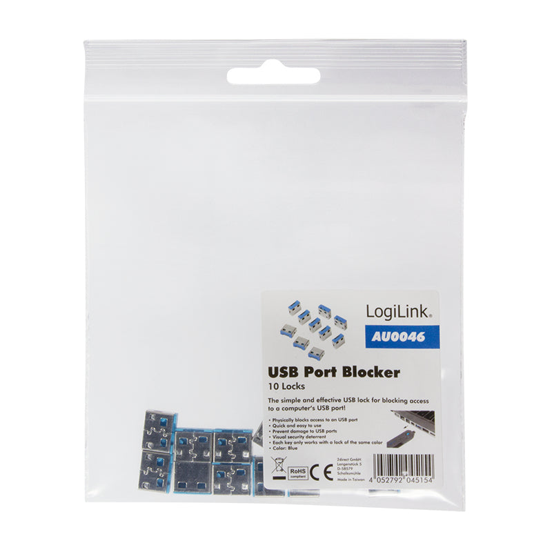 LogiLink USB-Sicherheitsschloss – Blau – für Laptop – 10er-Set