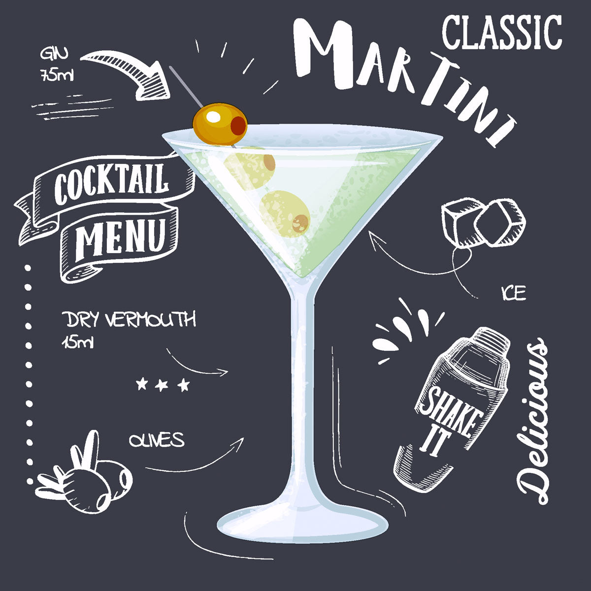 Paper + Design Servietten Martini Black – 24 × 24 cm, 3-lagig – 20 Stück