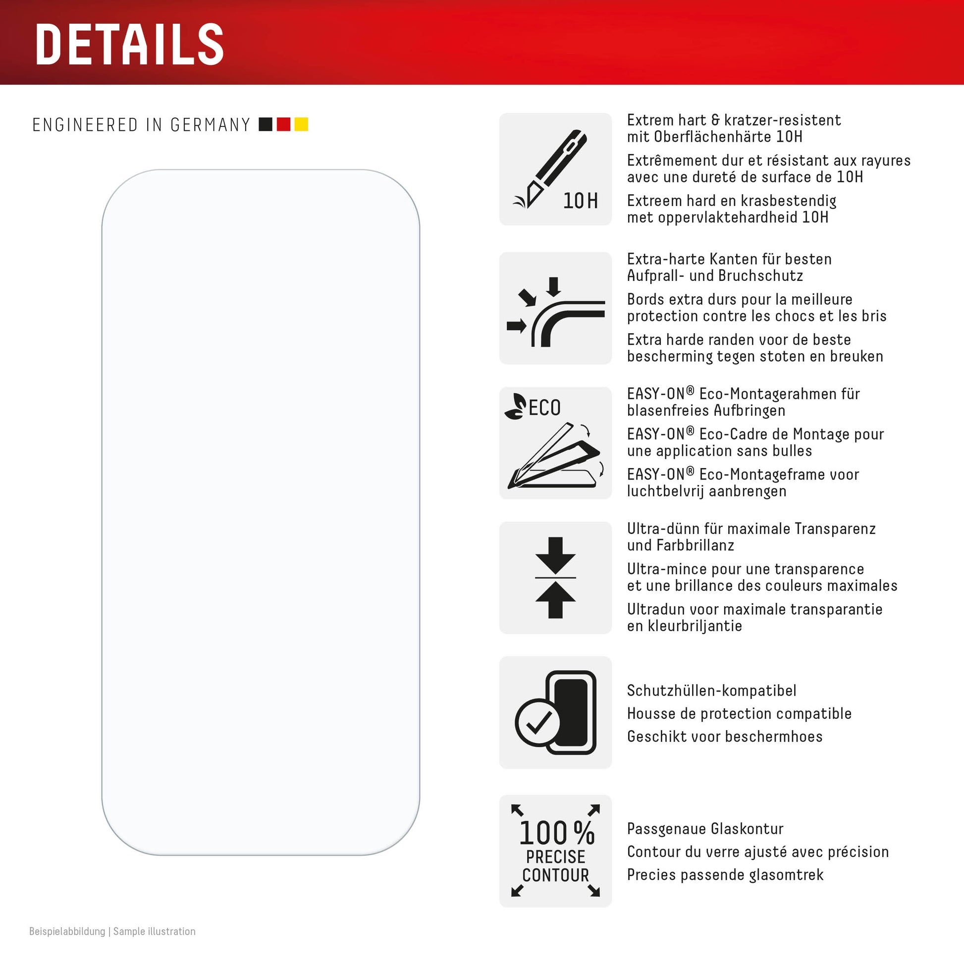 Displex Displayschutz (Panzerglas), 10H – für iPhone 16 Pro – mit Applikator