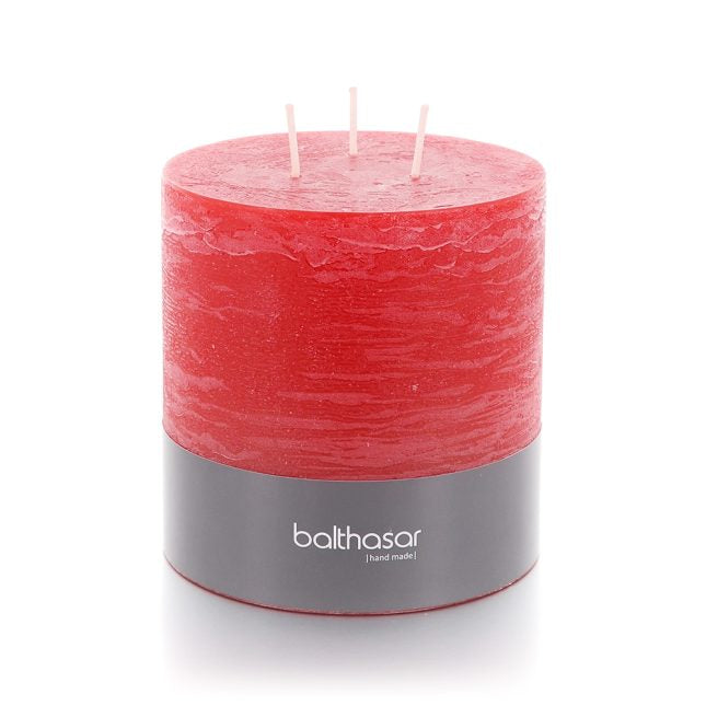 Balthasar Rustico Zylinderkerze – Ø 12 × 12 cm – 3-Dochte, 70 h, rot