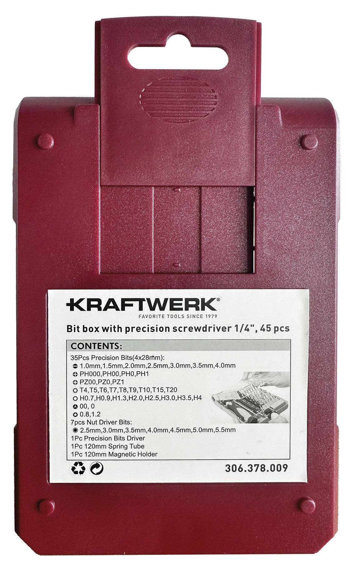 Kraftwerk – Präzisions-Schraubenzieher-Set PH/PZ/SL/TX/HEX, 45-teilig, magnetisch, Hülle, 306.378.009